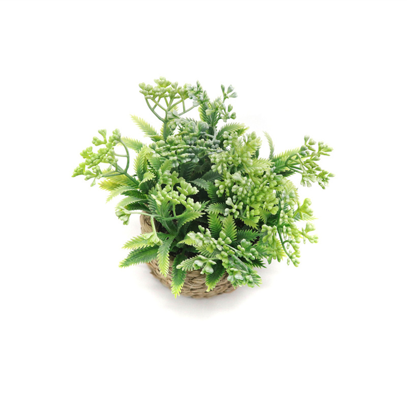 Le bureau est décoré de petites plantes vertes artificielles