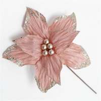 Decorate With Pink Glitter Artificial Flowers For Christmas