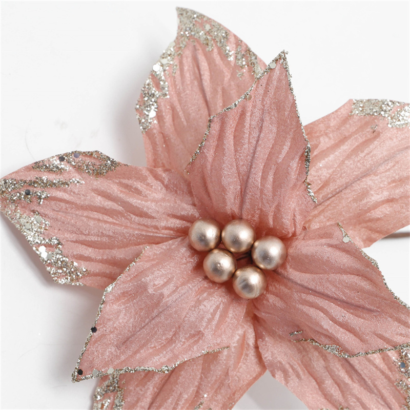 Decorate With Pink Glitter Artificial Flowers For Christmas