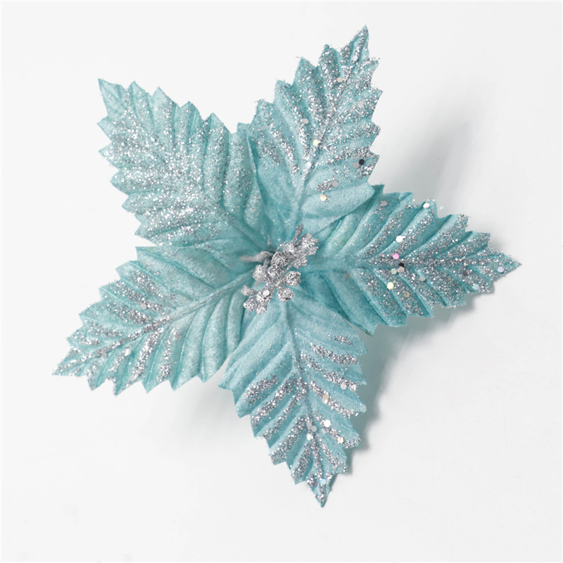 Christmas Decoration Green Velvet Glitter Christmas Flowers