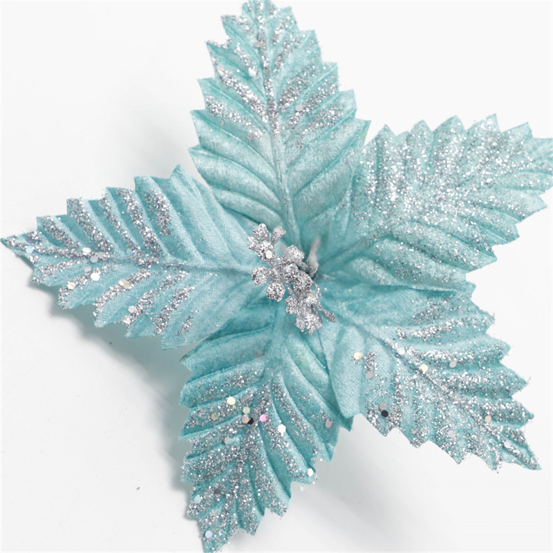 Christmas Decoration Green Velvet Glitter Christmas Flowers