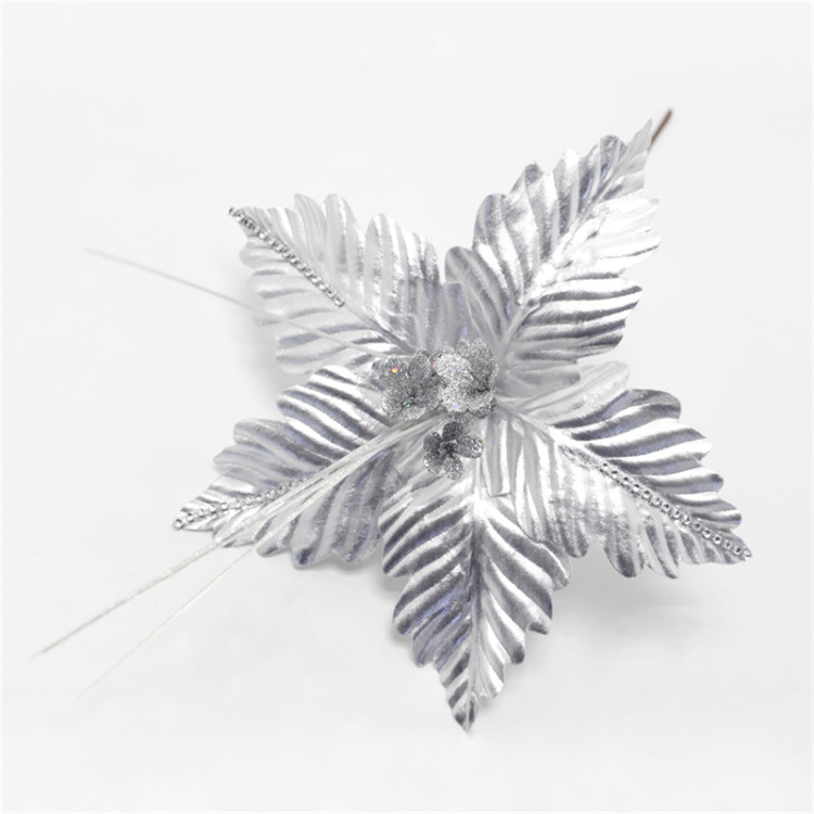Versier Kerstmis met zilveren kerstbloemen nep-bruiloftbloemen in bulk