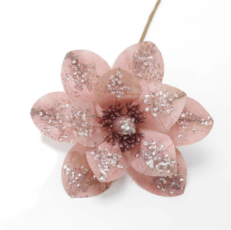 Decoración navideña Flor artificial de lentejuelas de poliéster