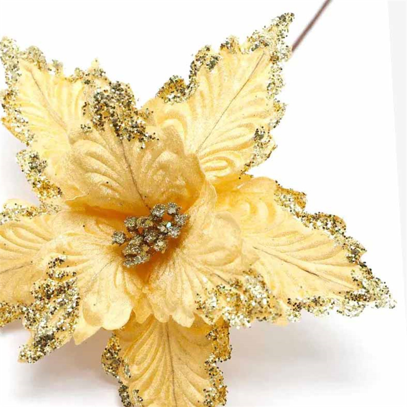 Christmas Deco Yellow Glitter Artificial Flowers