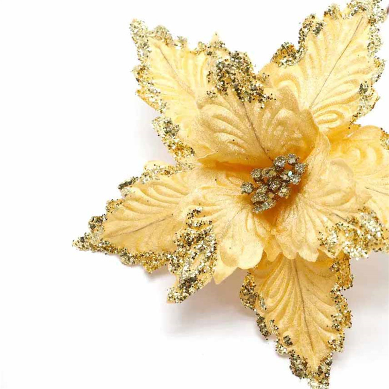 Christmas Deco Yellow Glitter Artificial Flowers