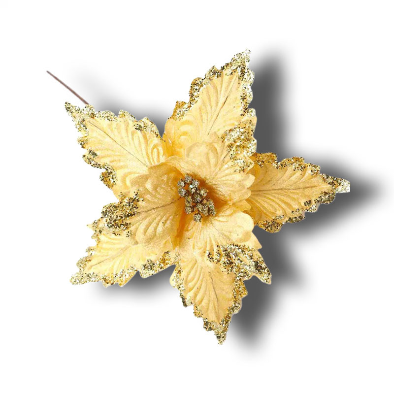 Christmas Deco Yellow Glitter Artificial Flowers