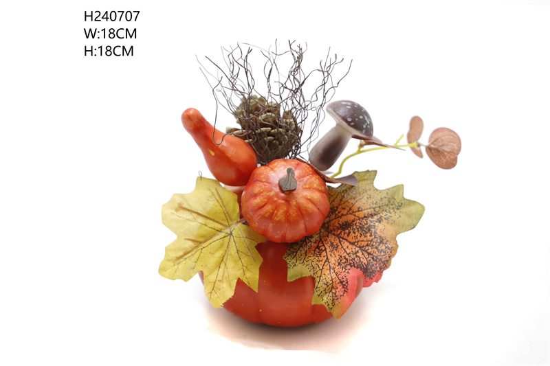 Mini Artificial Pumpkins Fake Pumpkin Ornament Fake Pumpkins Table Decor Autumn Harvest Thanksgiving Decoration with Maple Leaf for Home Decoration