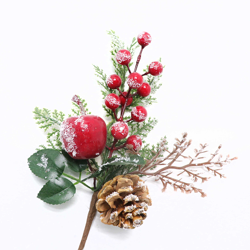 artificial fake Christmas berry pick Artificial Spray Red Berries Natural Pine Cone Picks Christmas Decorations Green Grass Red Fruit Branches Picks