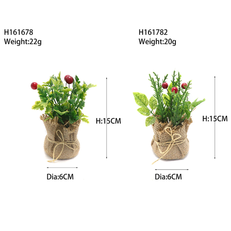 Gran venta de bayas de cerezo artificiales, hoja de acebo, decoración de mesa en maceta pequeña, Mini bonsái de 12cm y 15cm de altura