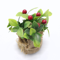 Hot Selling Artificial cherry Berries Holly Leaf Small Potted Table Decoration Mini Bonsai 12cm 15cm height