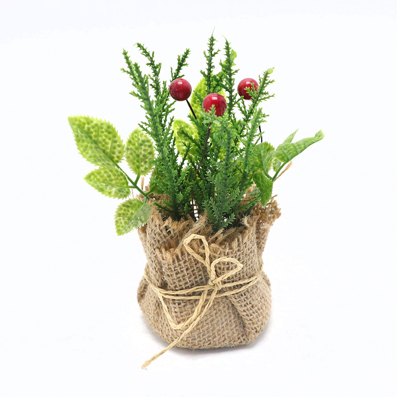 Hot Selling Artificial cherry Berries Holly Leaf Small Potted Table Decoration Mini Bonsai 12cm 15cm height