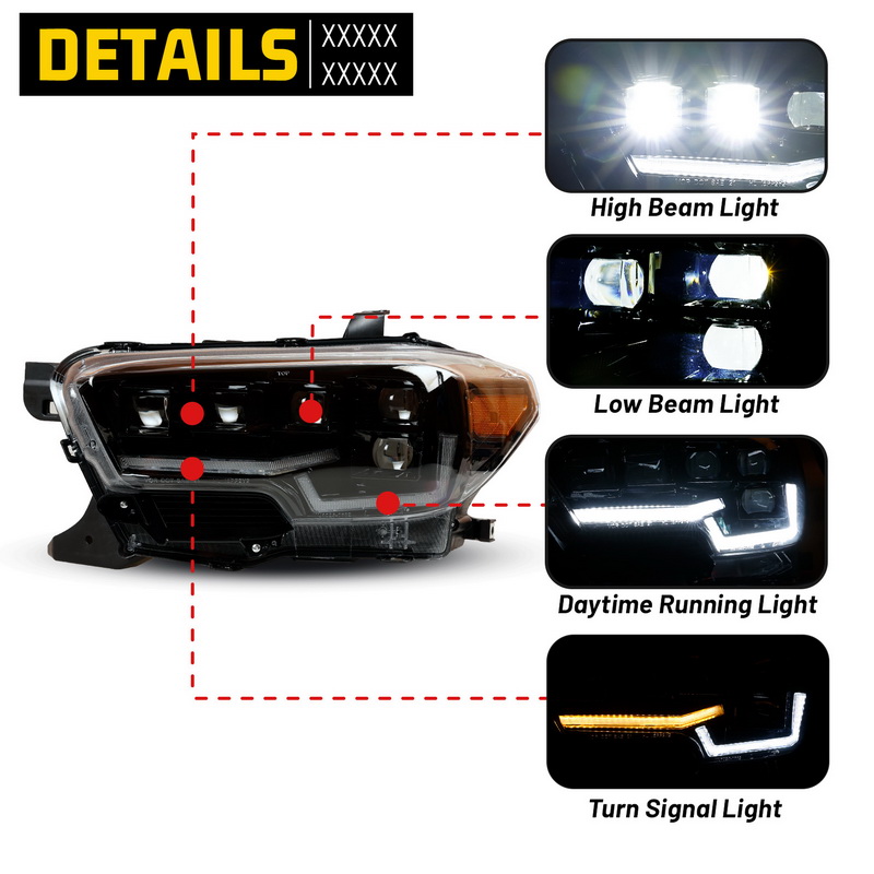 Smoked Toyota Tacoma Led Headlights 2016-2023