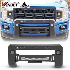 Ford F150 2018-2020 Pickup Truck 2 Pod Light Heavy Duty Steel Mesh Grille Black Bull Bar front bumper