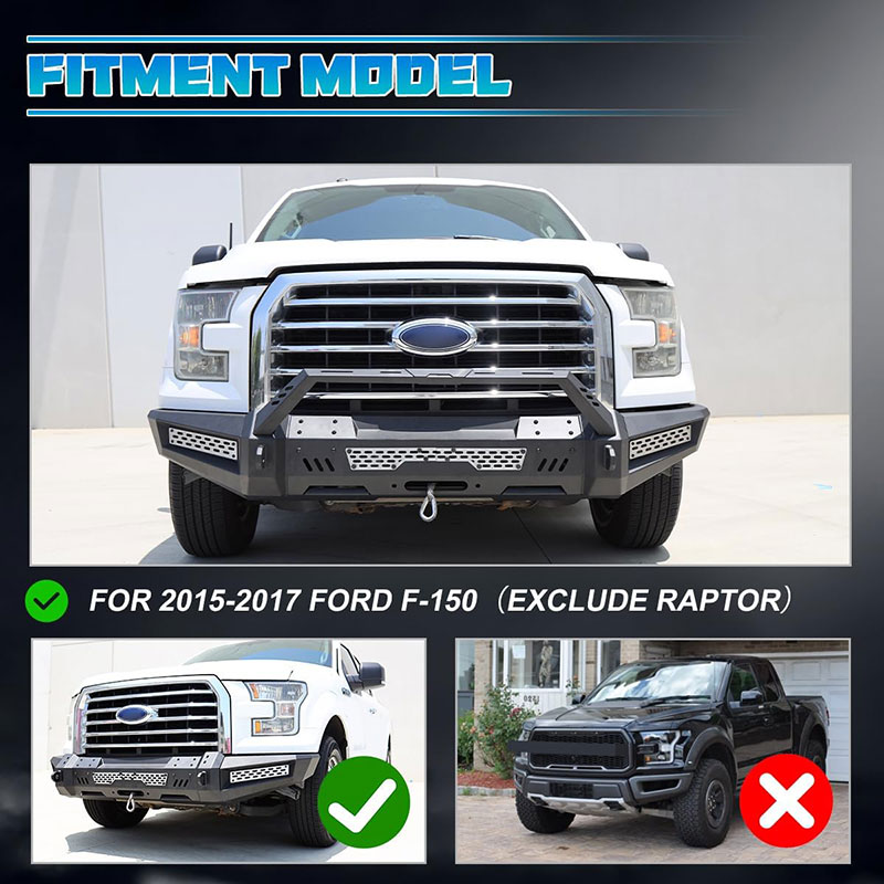 Ford F150 2015-2017 Arch Half Round Black Steel Simple Off-road Front Bumper Bull bar front bumper