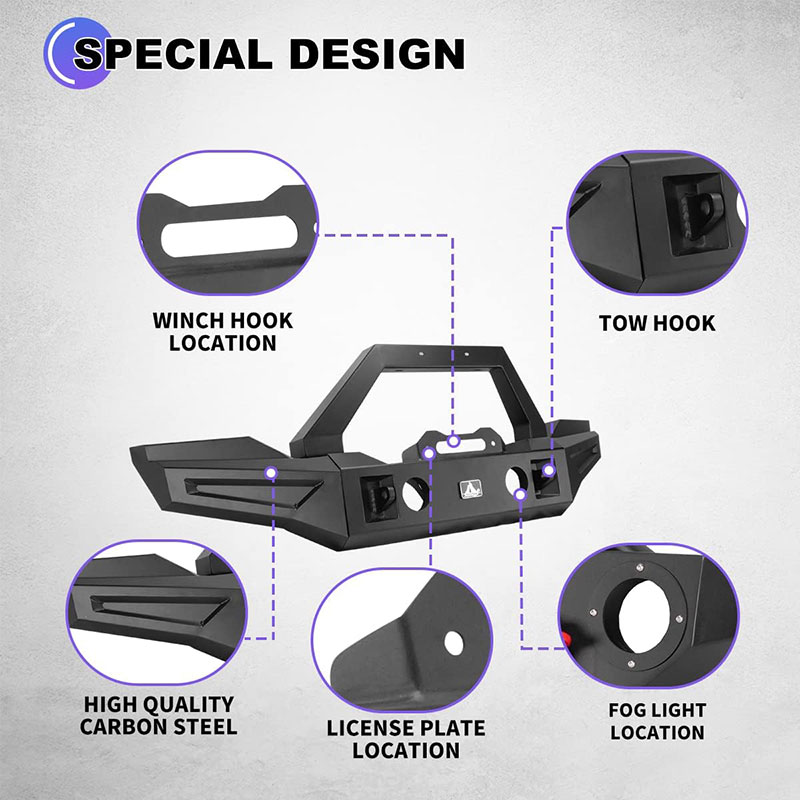Jeep Wrangler JL JK 2008-2020 Wolfstorm Automotive3 Parts combination Combo Compatible option long or short side wings Steel Front Bumper