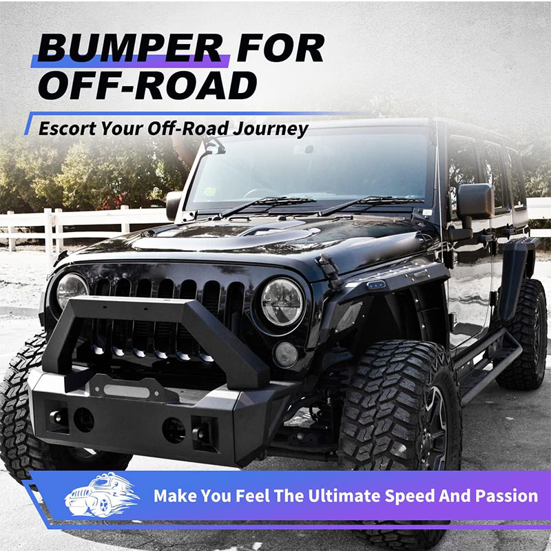 Jeep Wrangler JL JK 2008-2020 Wolfstorm Automotive3 Parts combination Combo Compatible option long or short side wings Steel Front Bumper