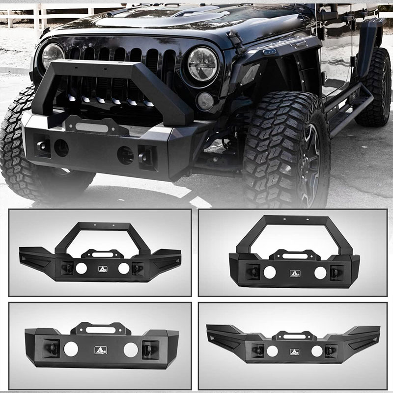 Jeep Wrangler JL JK 2008-2020 Wolfstorm Automotive3 Parts combination Combo Compatible option long or short side wings Steel Front Bumper