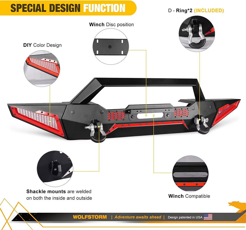 for 2018-2023 Wrangler JL 4x4 off-road body armor Bull bar 2 Stage Black Powder Coated Heavy Duty guard bumper bull bar