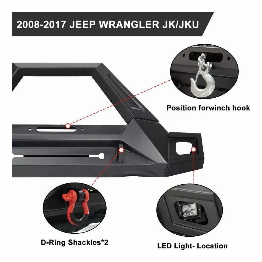 2017-2018 Wrangler JK 2 D-ring Mounts Bracket widen upper bull bar Heavy Duty Steel Front Bumper assembly with Pod light 2 PCS