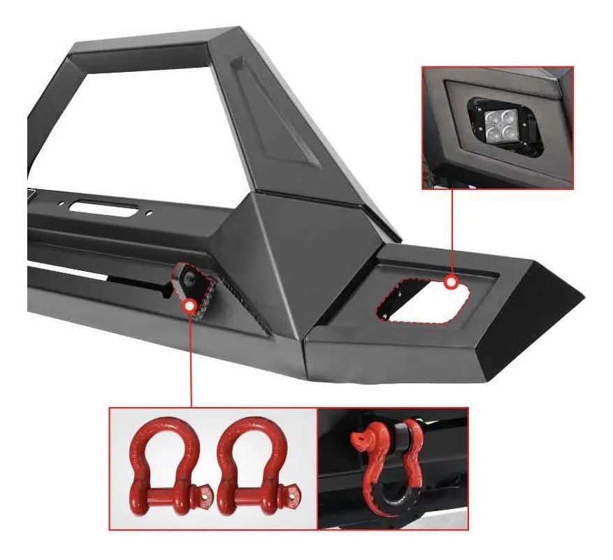 2017-2018 Wrangler JK 2 D-ring Mounts Bracket widen upper bull bar Heavy Duty Steel Front Bumper assembly with Pod light 2 PCS