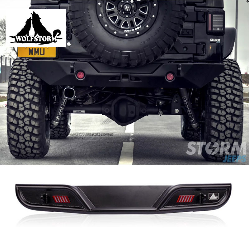 Compatible con Jeep Wrangler JK JL Wolfstorm 2008-2017, venta directa de fábrica, 4 x 4 todoterreno, soportes de anillo en D de acero negro, parachoques trasero resistente.