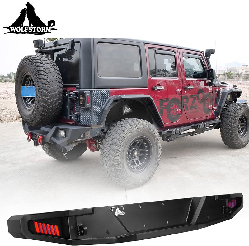 Kit de carrocería exterior Wolf para Wrangler 2007-2018, accesorios, luces indicadoras LED, textura, parachoques trasero negro.
