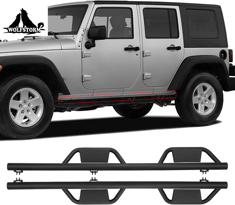Barras laterales de acero duraderas para Wrangler JK JL JT 2007-2018, 4 puertas, estribos laterales