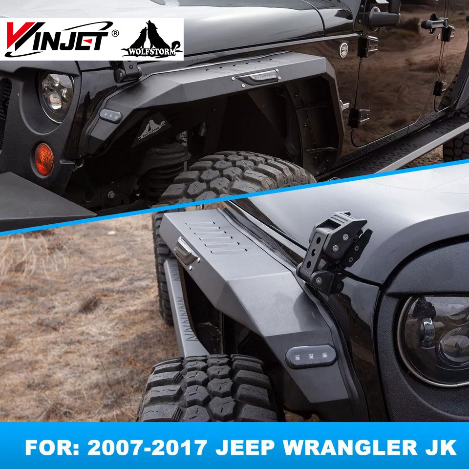 För 2007-2018 Jeep Wrangler JK JKU ersättningsskärmar i stål fram och bak, två par stänkskydd
