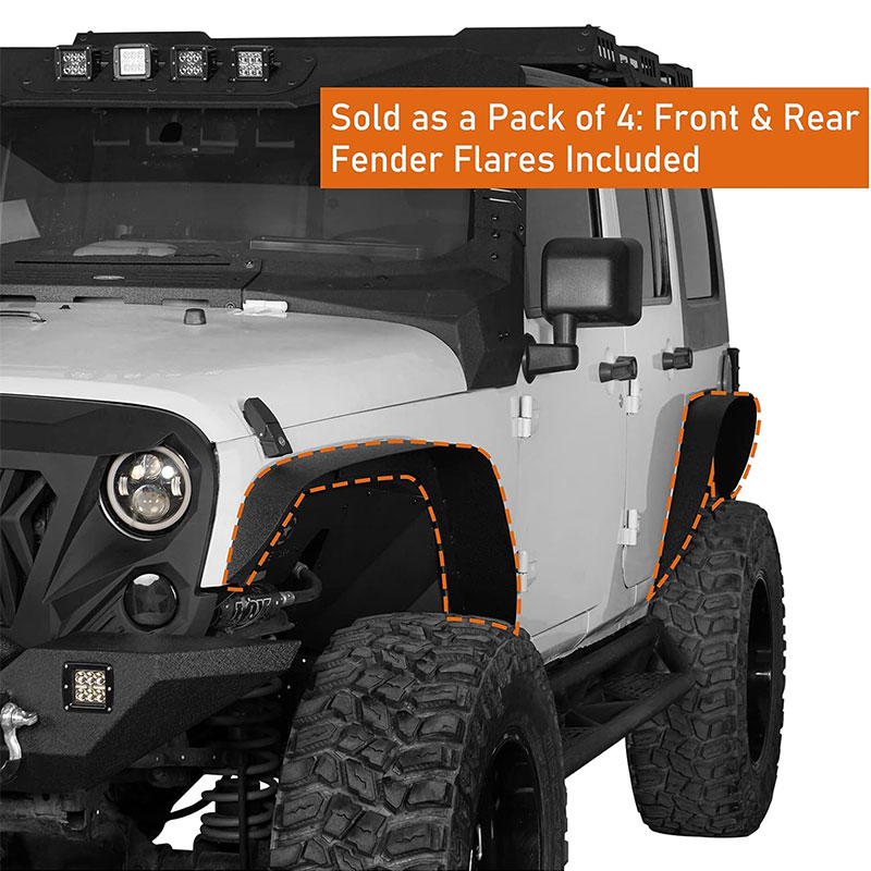 For 2007-2018 Jeep Wrangler JK JKU pickup truck retrofitting Factory Direct Sale Vehicle Accessories Exterior Parts Metal Fender Flares