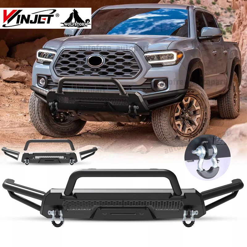 fit 2016-2023 Toyota Tacoma 4x4 equipment 2*D-Rings Steel Stubby 3 in 1 Textured Front Bumper bull bar