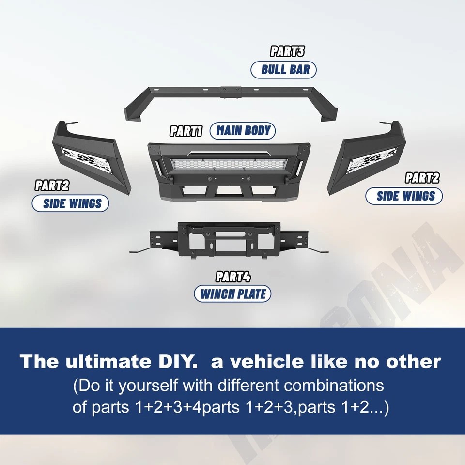 fit 2005-2015 Toyota Tacoma tough rugged augular 3 piece combo U type upper bumper front bumper guard bull bar