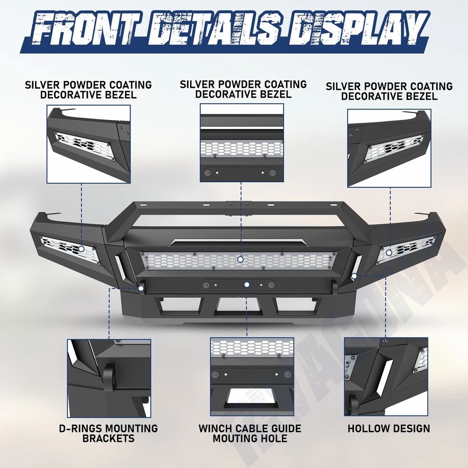 fit 2005-2015 Toyota Tacoma tough rugged augular 3 piece combo U type upper bumper front bumper guard bull bar