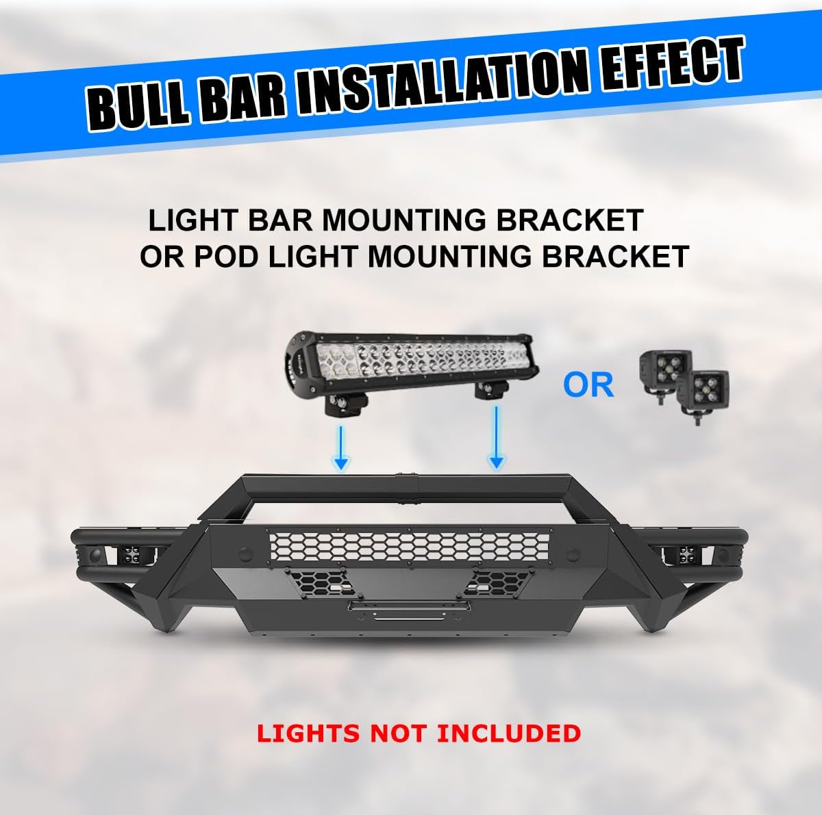 for 2019-2024 RAM 1500 electrorephosis surface finish High Clearance Steel Offroad Bullbar