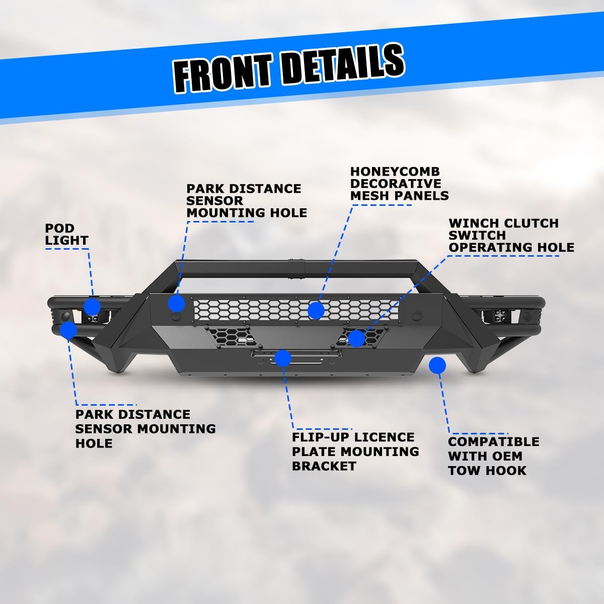 for 2019-2024 RAM 1500 electrorephosis surface finish High Clearance Steel Offroad Bullbar