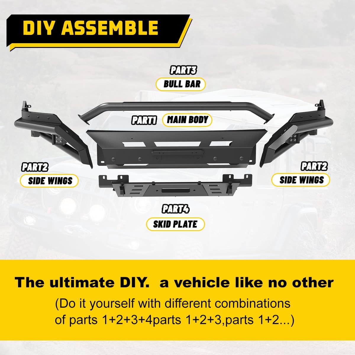 for 2013-2018 RAM 1500 modular 4 in 1 wich plate desert safari tubular type side wings front guard bumper