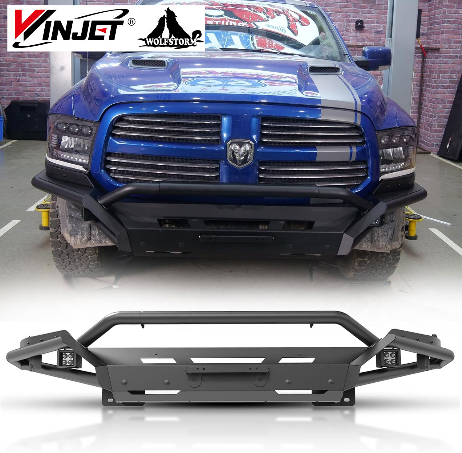 for 2013-2018 RAM 1500 modular 4 in 1 wich plate desert safari tubular type side wings front guard bumper