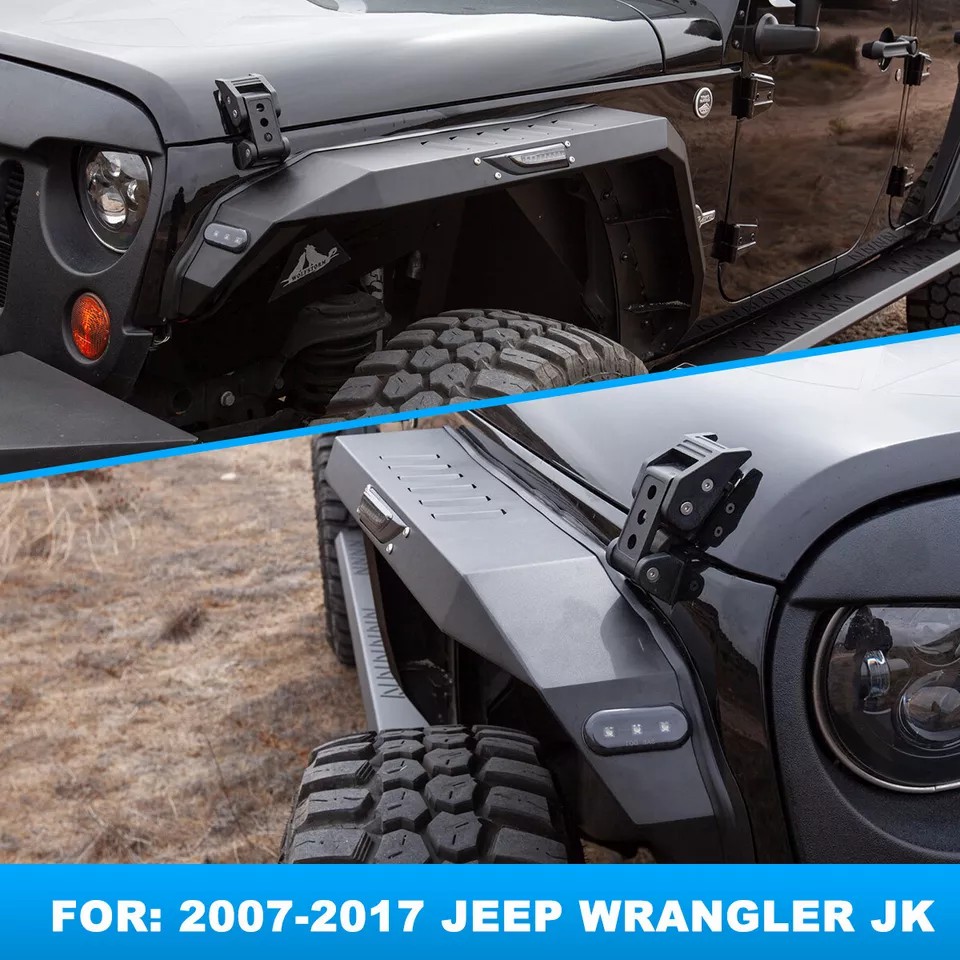 2007-2018 ジープ ラングラー JK JKU 交換用デューティスチールフロント＆リアフェンダーフレア 2組 スプラッシュマッドガード