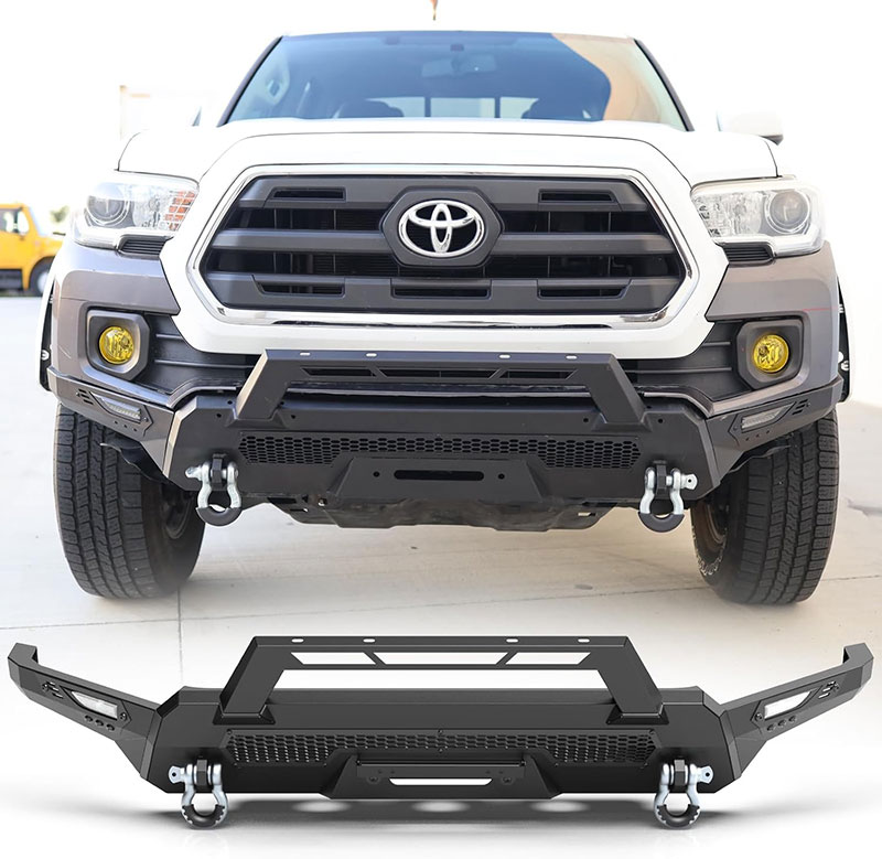passend für Toyota Tacoma 2016–2023, Stahl-Frontstoßstange mit durchgehender 3-in-1-Kombi-Frontschutzbügel