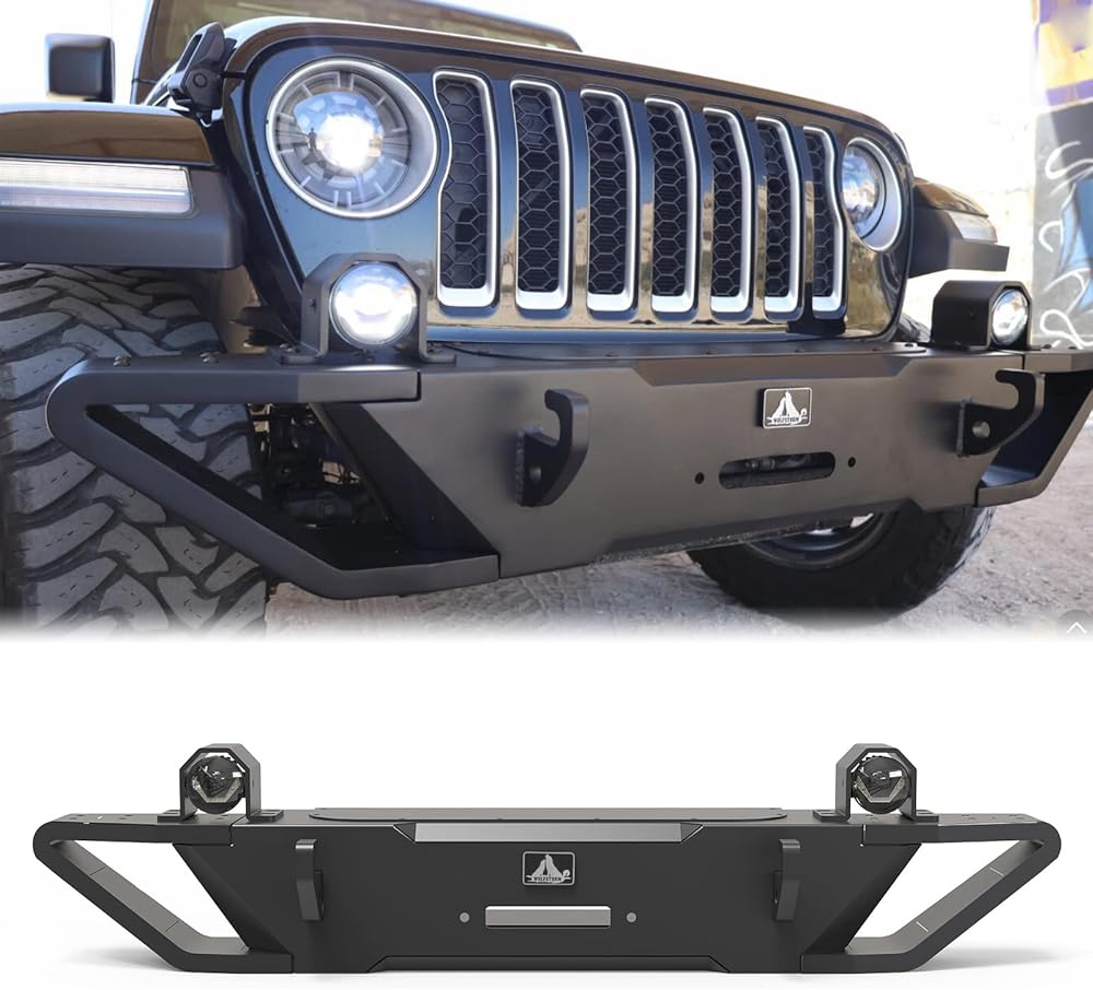 For 2018-2025 Jeep wrangler JL /Gladiator JT level robust HD steel front bumper with sand cluising side wings