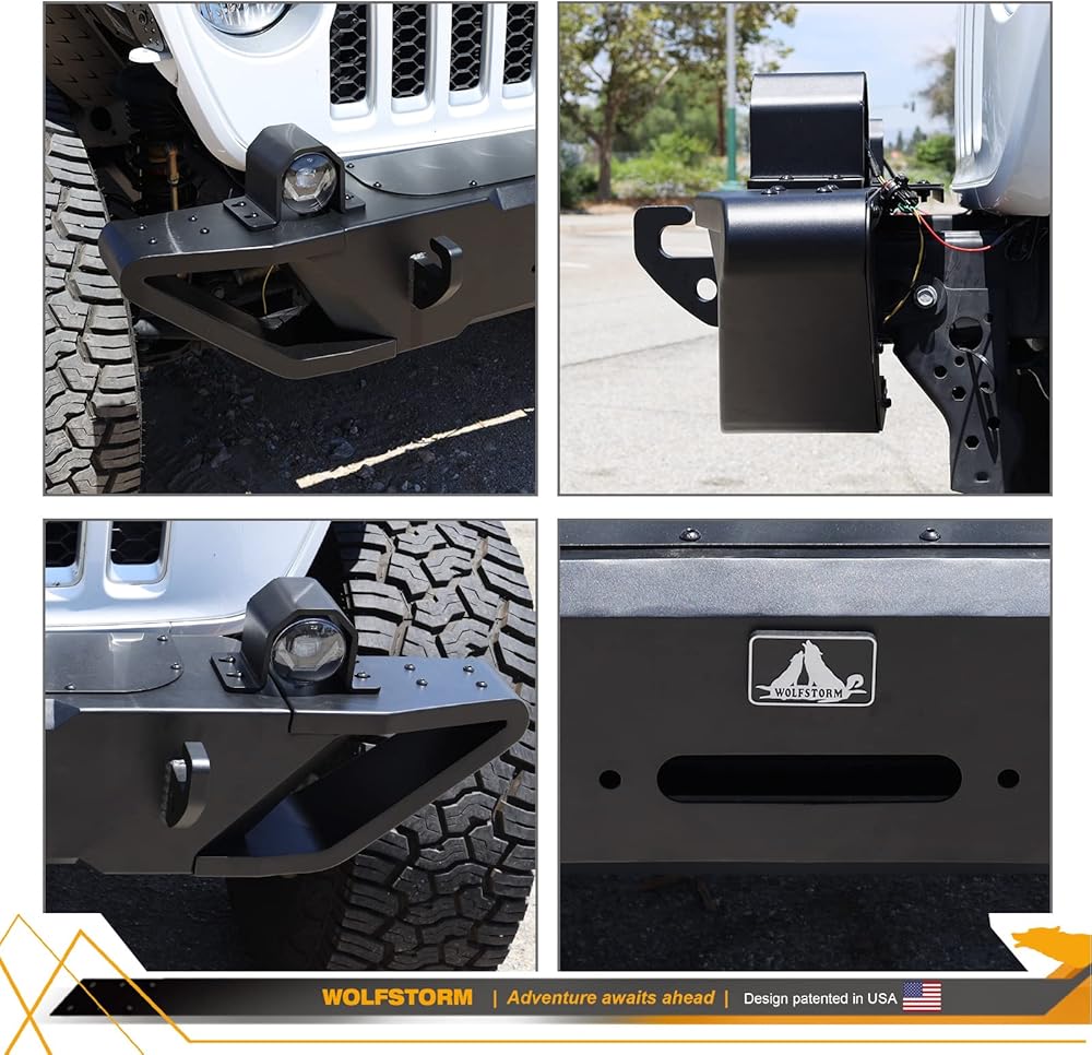 For 2018-2025 Jeep wrangler JL /Gladiator JT level robust HD steel front bumper with sand cluising side wings