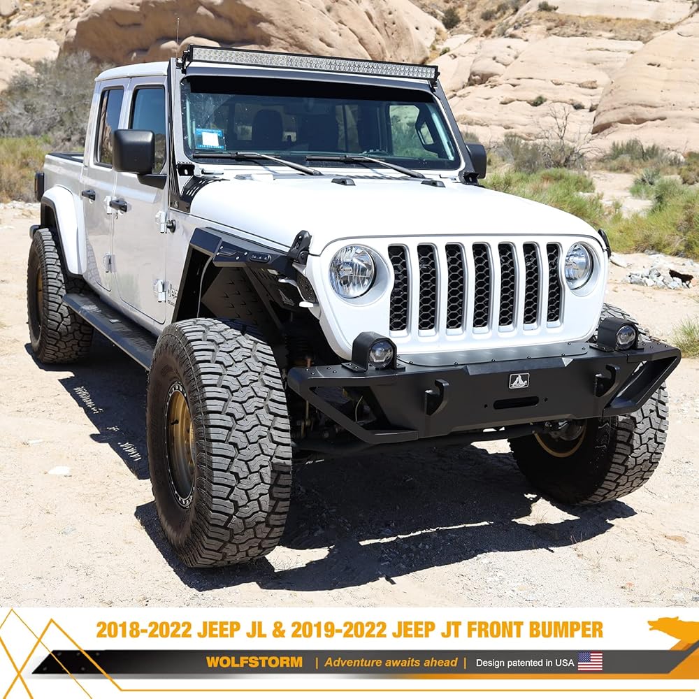 For 2018-2025 Jeep wrangler JL /Gladiator JT level robust HD steel front bumper with sand cluising side wings