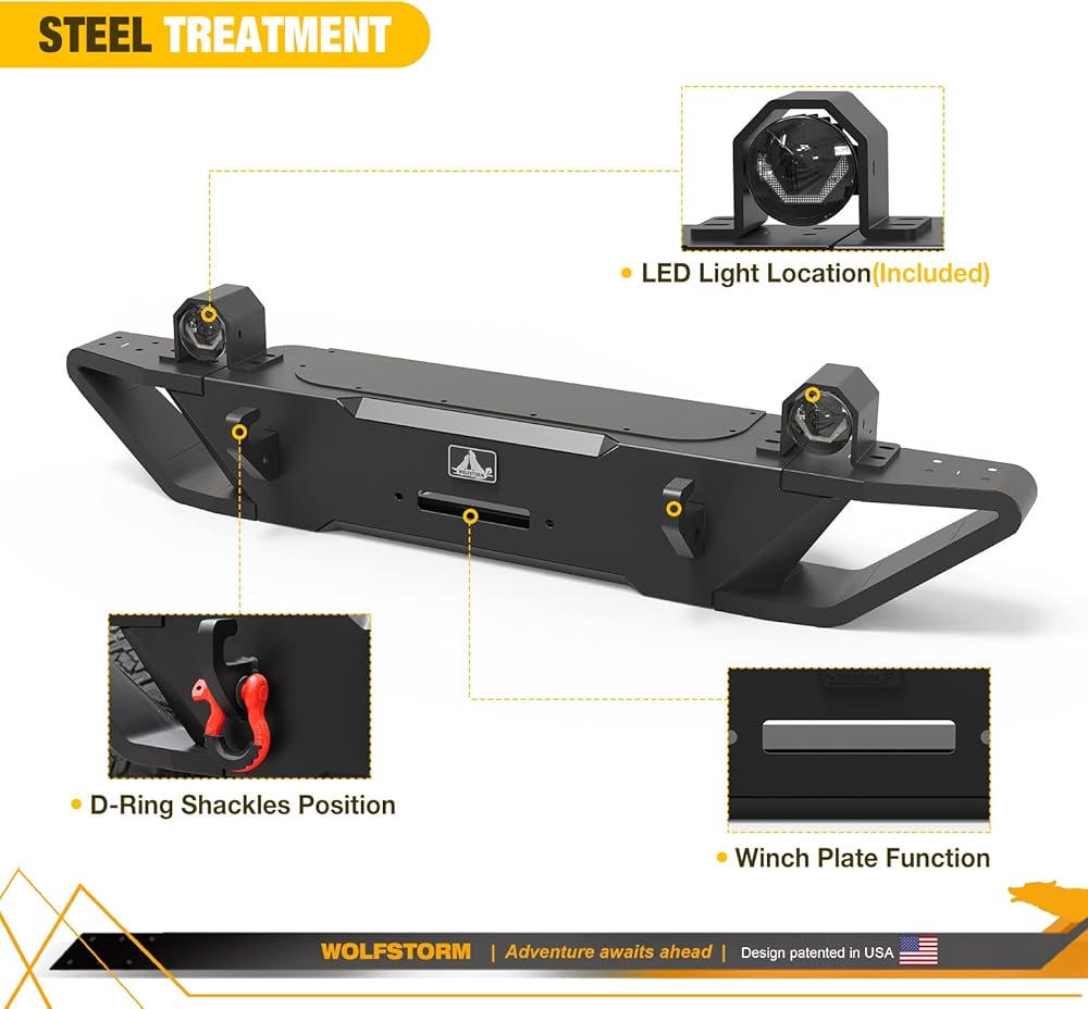 For 2018-2025 Jeep wrangler JL /Gladiator JT level robust HD steel front bumper with sand cluising side wings