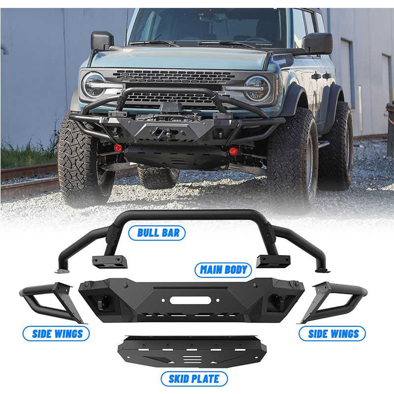 for 2021-2024 Ford Rronco 4x4 exterior trim modification parts steel 3 in 1 pcs combo front bumper