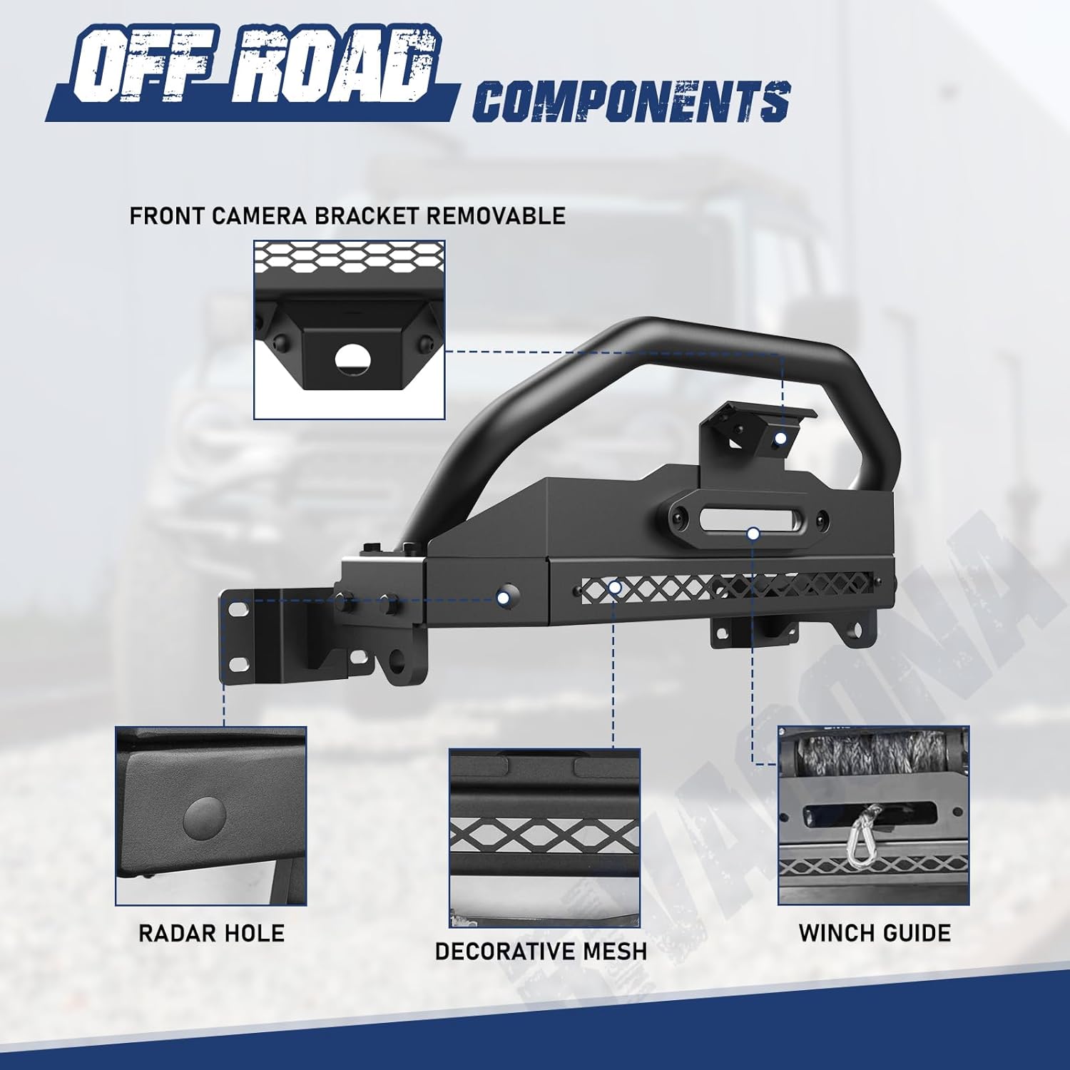 for 2021-2025 Ford Bronco Front Bumper with Bull Bar & Winch Mount Off-Road Brush Guard Winch Mounting Plate