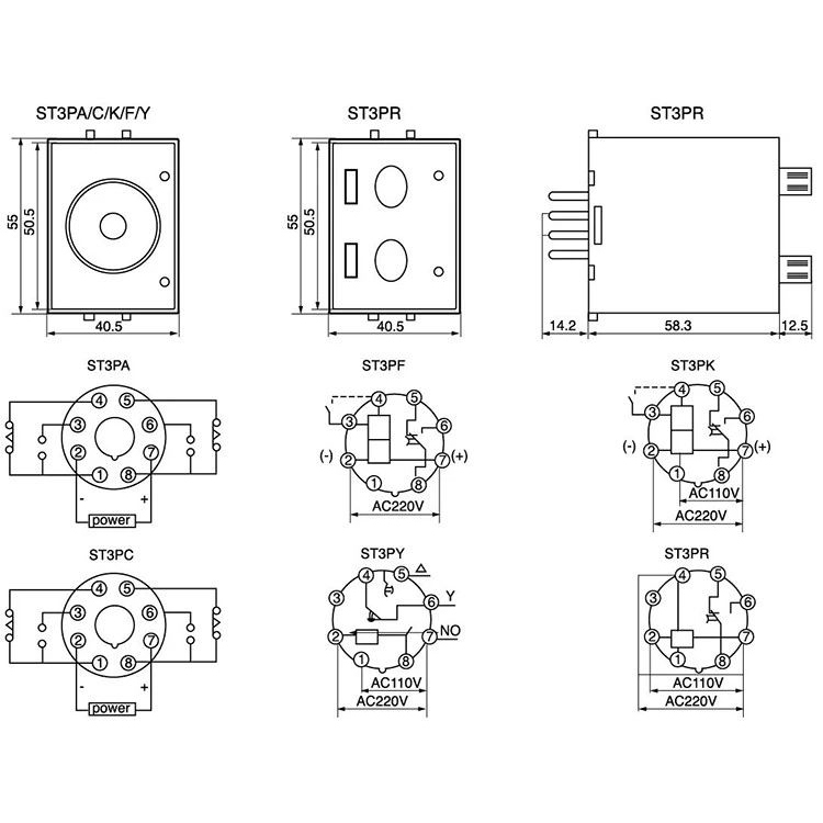 ST3PR AC 220V/110V Repeat Cycle SPDT Time Relays Twin Timers