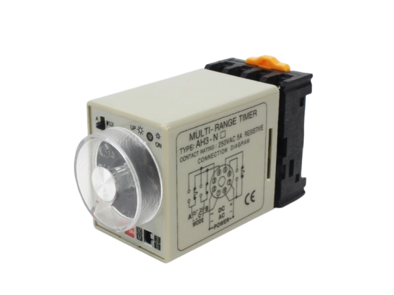 Pasokan langsung pabrik 8 tahun AH3-NA/B/C/D relai waktu 220V pengatur waktu tunda daya 24V yang dapat disesuaikan