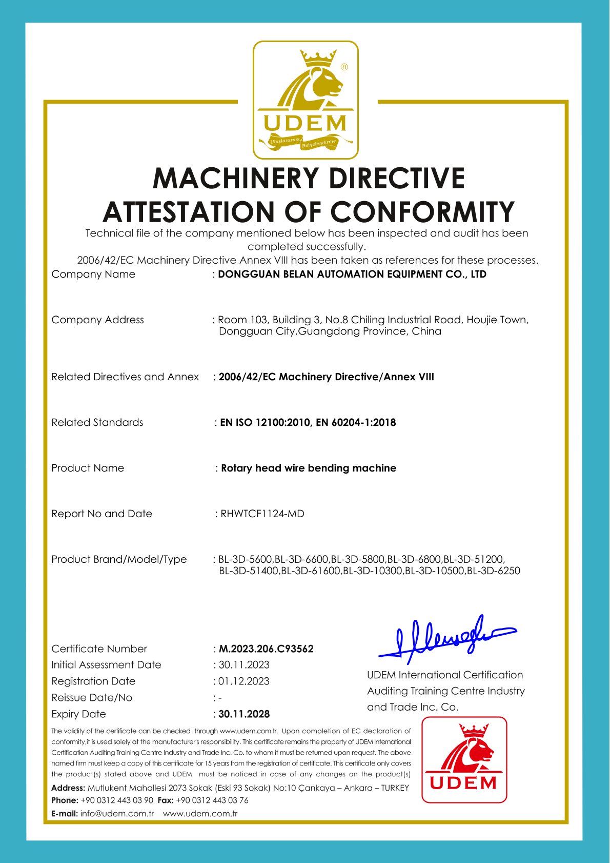 Certificazione CE per macchina piegatubi rotativa