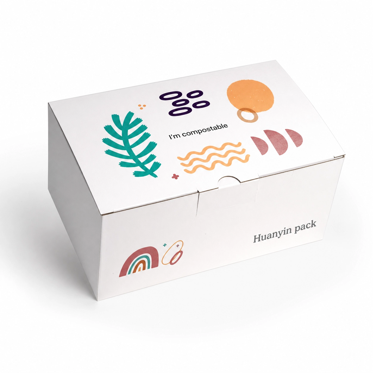 Boîte en carton ondulé à rabat, compostable, impression en couleur Boîte en carton ondulé à rabat, compostable, impression en couleur