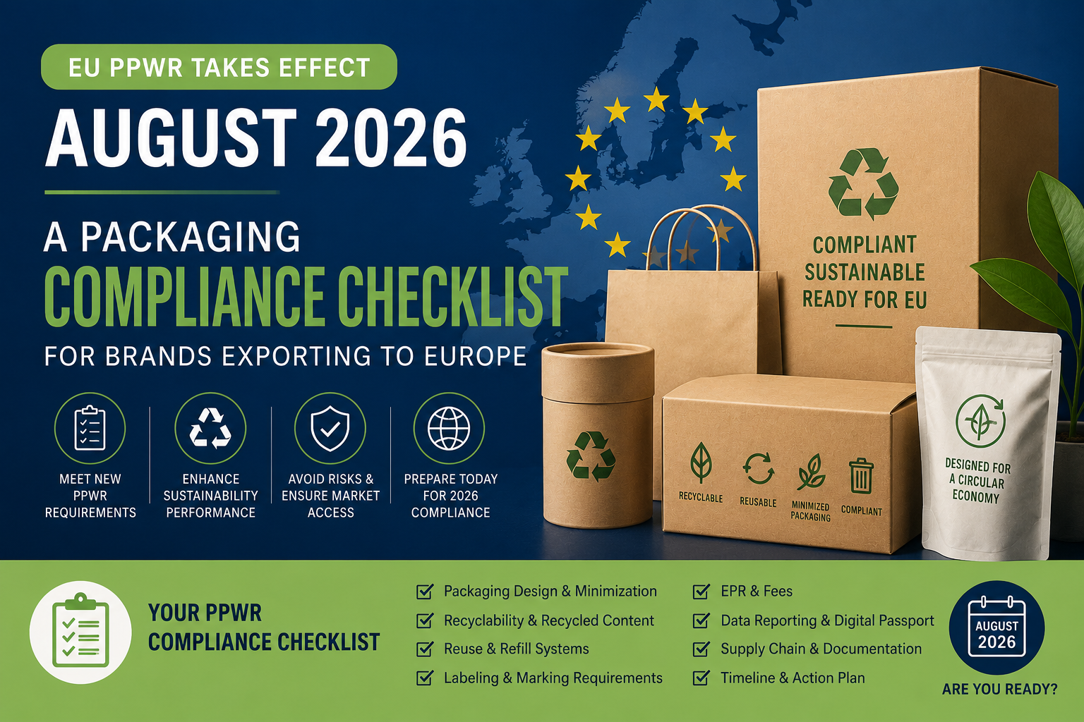 EU PPWR Takes Effect August 2026: A Packaging Compliance Checklist for Brands Exporting to Europe