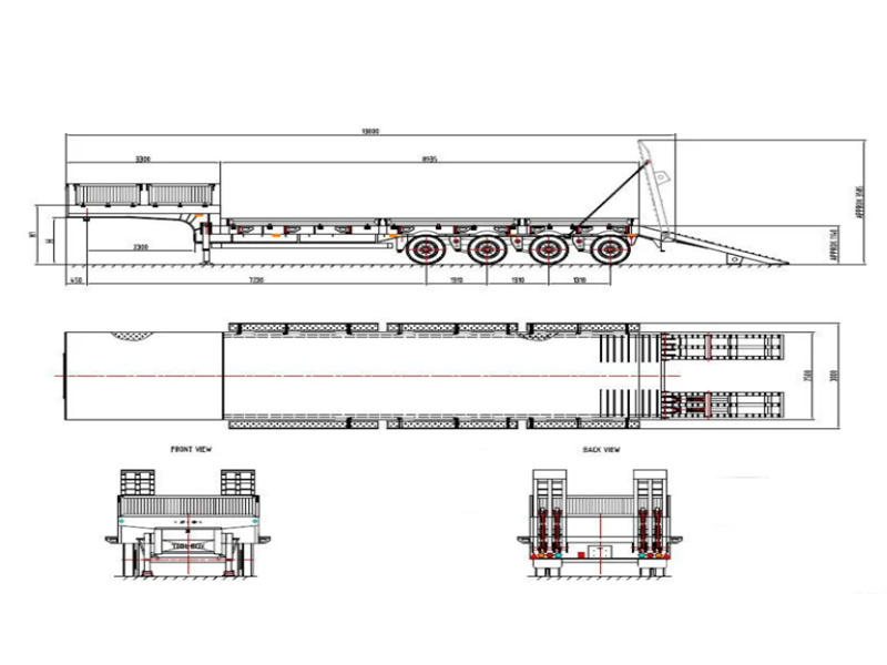 4 axles low bed trailer